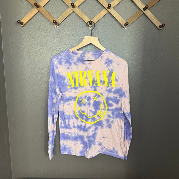 Old Navy tie dye Nirvana smiley face long sleeve shirt - Picture 1 of 4